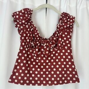 Valentine's Day Red and White Polka Dot Puff Sleeve Crop Top Size Small